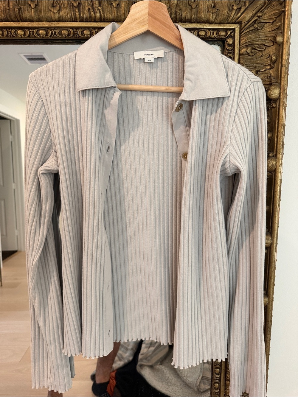 Vince Light Gray Ribbed Button-Front Cardigan - Picture 2 of 4